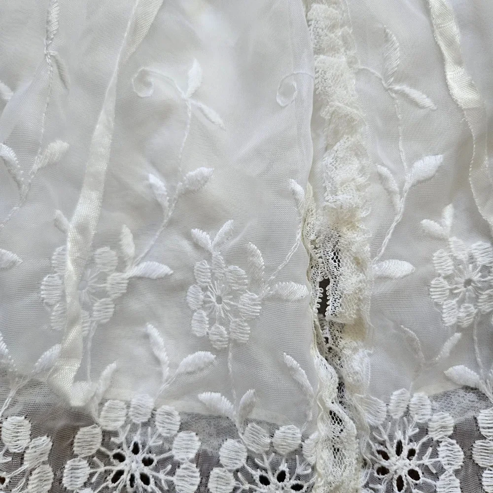 Vintage White Sheer Organza Baby Dress Floral Lace Embroidery‎ Christening Dress